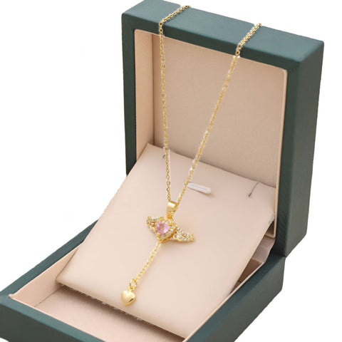 Veile Studios Moving Cupid Heart Angel Wings Tassel Necklace Crystal Clavicle Chain Women Jewelry Gift Necklaces & Pendants