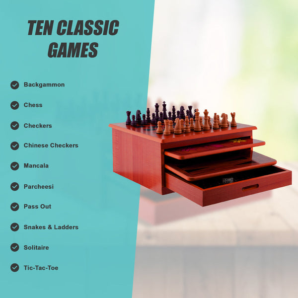 10 In Chess Board Games Slide Out Checkers House Unit Set Contemporary Chess