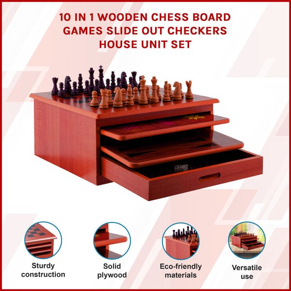 10 In Chess Board Games Slide Out Checkers House Unit Set Contemporary Chess