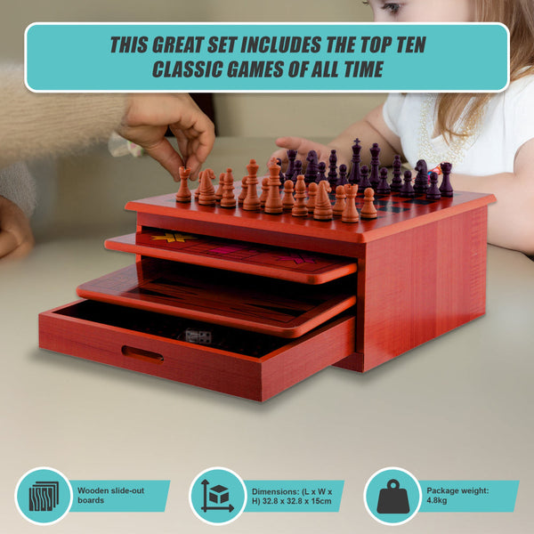 10 In Chess Board Games Slide Out Checkers House Unit Set Contemporary Chess