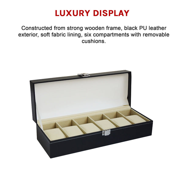 6 Slot Mens Watch Display Case Box Black Pu Leather Boxes & Cases