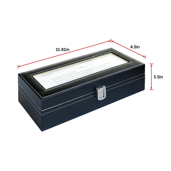 6 Slot Mens Watch Display Case Box Black Pu Leather Boxes & Cases
