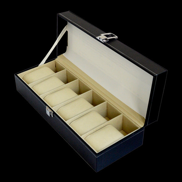 6 Slot Mens Watch Display Case Box Black Pu Leather Boxes & Cases