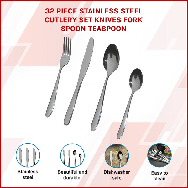 32 Piece Stainless Steel Cutlery Set Knives Fork Spoon Teaspoon Cutlery Sets