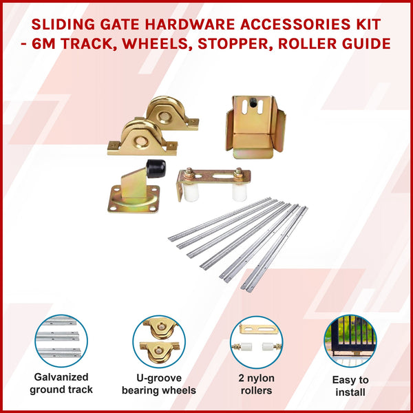Sliding Gate Hardware Accessories Kit 6M Track Wheels Stopper Roller Guide Sliding Door Hardware
