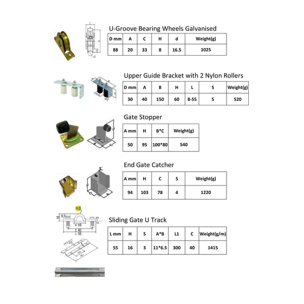 Sliding Gate Hardware Accessories Kit 6M Track Wheels Stopper Roller Guide Sliding Door Hardware