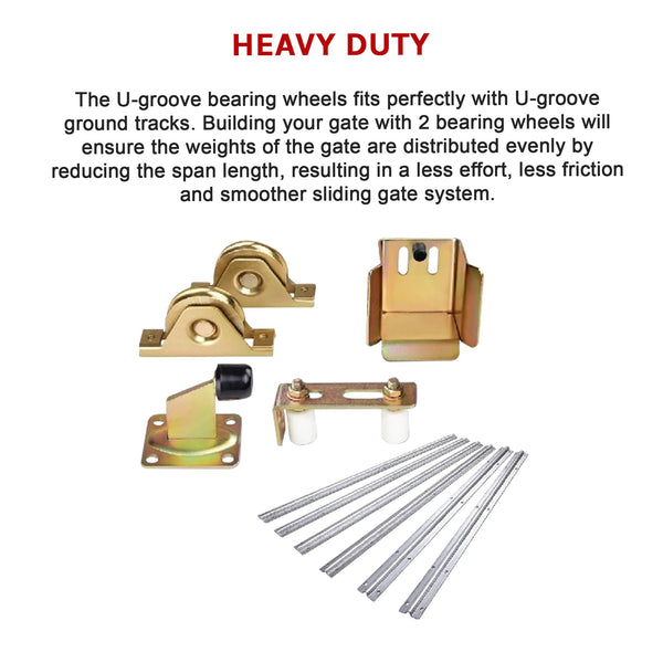 Sliding Gate Hardware Accessories Kit 6M Track Wheels Stopper Roller Guide Sliding Door Hardware