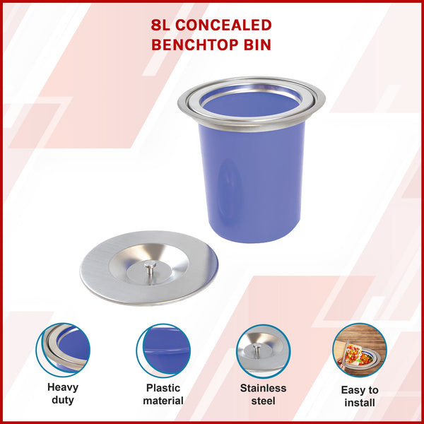8L Concealed Benchtop Bin Rubbish Bins