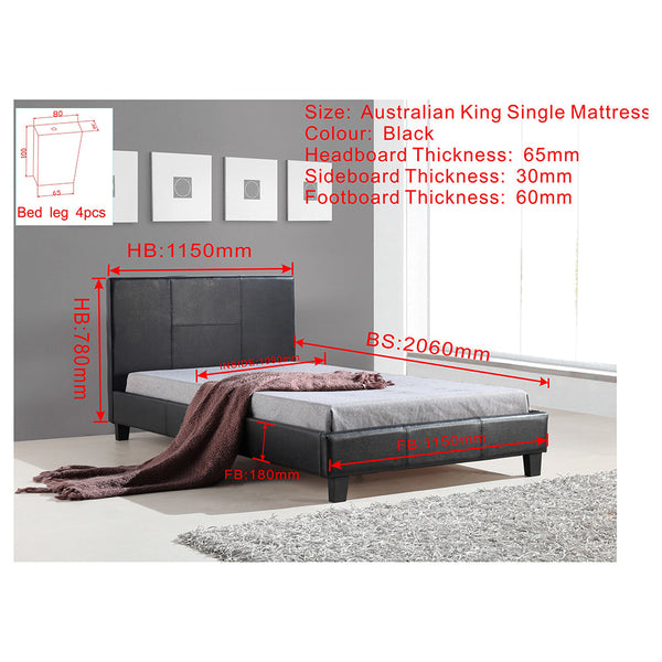 King Single Pu Leather Bed Frame Black King Single Bed Frames