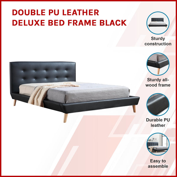 Double Pu Leather Deluxe Bed Frame Black Double Bed Frames