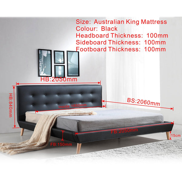 King Pu Leather Deluxe Bed Frame Black King Bed Frames