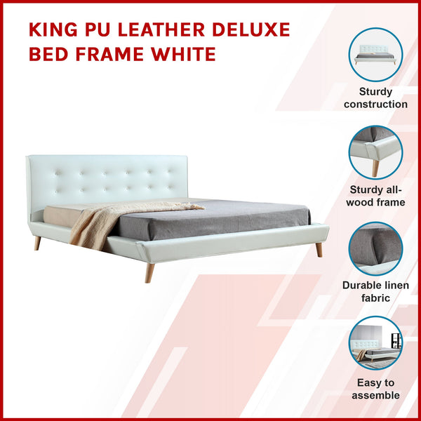 King Pu Leather Deluxe Bed Frame White King Bed Frames