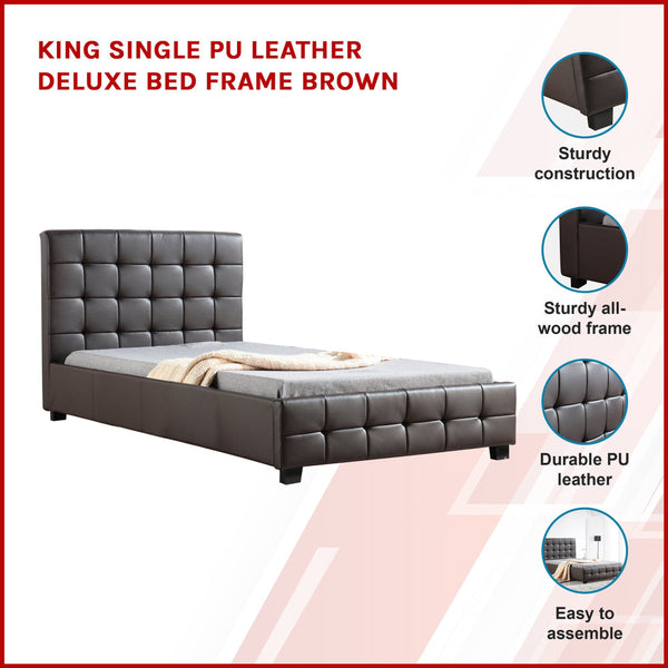 King Single Pu Leather Deluxe Bed Frame Brown King Single Bed Frames
