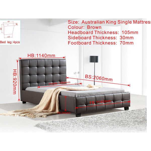 King Single Pu Leather Deluxe Bed Frame Brown King Single Bed Frames