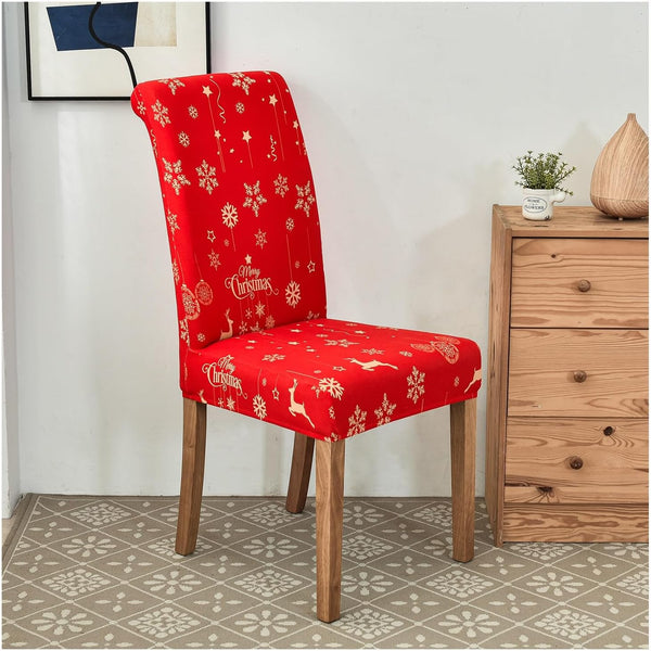 Chair Cover Red Small Snow Flakes Design Anti Dirt Elastic For Dining Room Kitchen Slipcovers