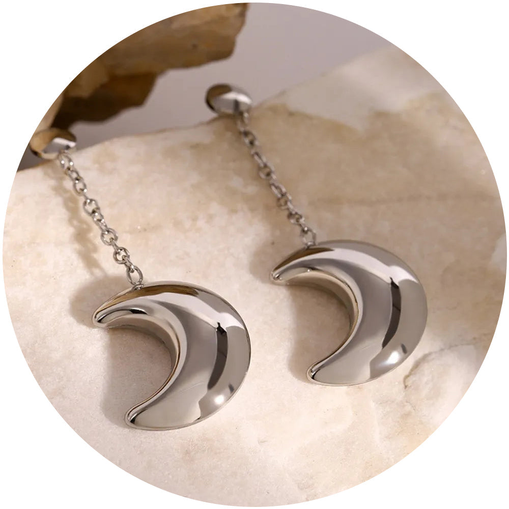 Veile Studios Stainless Steel Moon Dangle Earrings