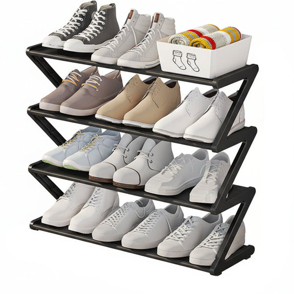 Z Shaped 4 Layer Shoe Organiser Space Saving Wall Corner Mount Stackable Adjustable Storage Shelf Shoe Organisers