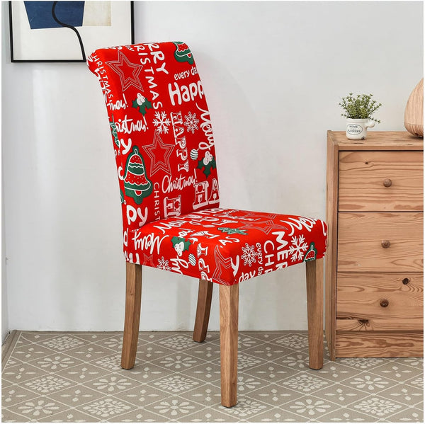 Chair Cover Red Happy Christmas Design Anti Dirt Elastic Material Slipcovers