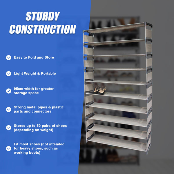 50 Pairs 10 Tiers Shoe Rack Shoe Racks