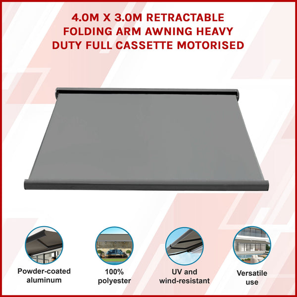 Heavy Duty Full Cassette Motorised Awning 4.0M X 3.0M Awning & Canopy Parts
