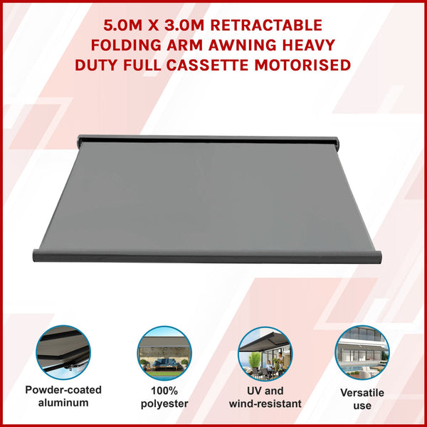 Heavy Duty Full Cassette Motorised Awning 5.0M X 3.0M Awning & Canopy Parts