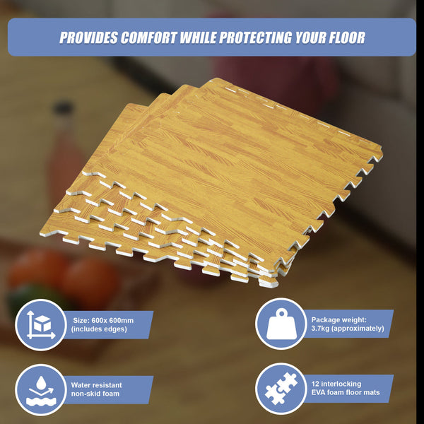 12 Tiles Eva Fitness Home Yoga Gym Interlocking Floor Puzzle Mat Wood Colour Exercise Mats