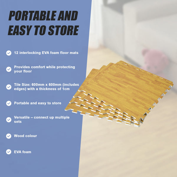 12 Tiles Eva Fitness Home Yoga Gym Interlocking Floor Puzzle Mat Wood Colour Exercise Mats