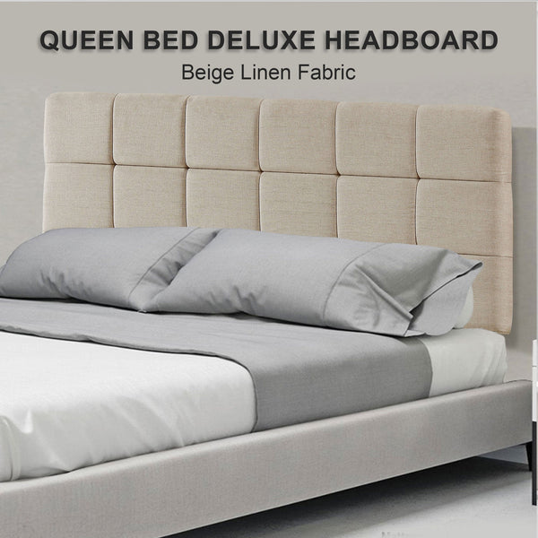 Linen Fabric Queen Bed Deluxe Headboard Bedhead Beige Headboards & Footboards