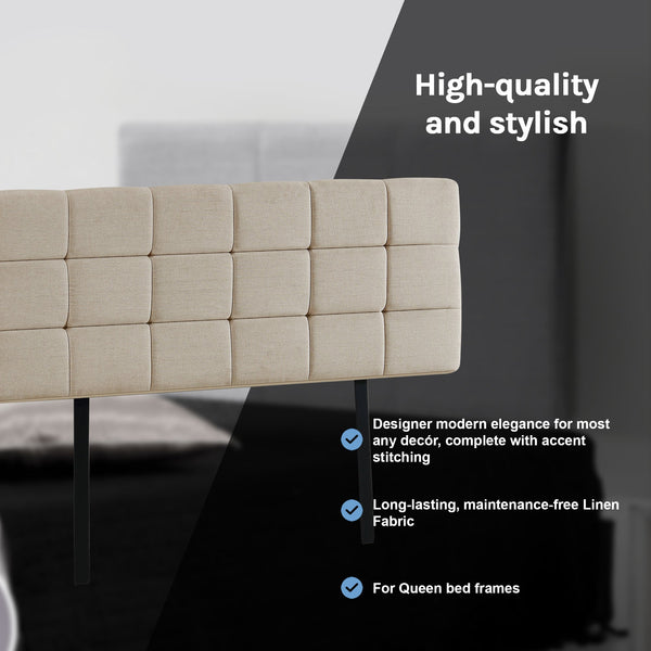 Linen Fabric Queen Bed Deluxe Headboard Bedhead Beige Headboards & Footboards