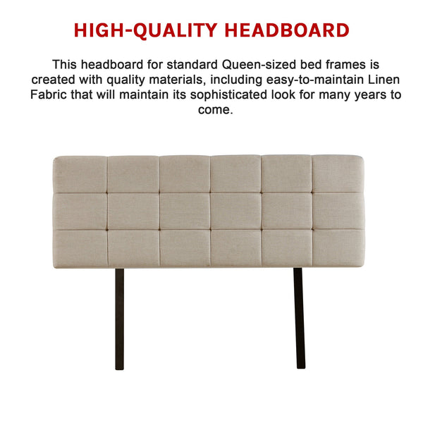 Linen Fabric Queen Bed Deluxe Headboard Bedhead Beige Headboards & Footboards