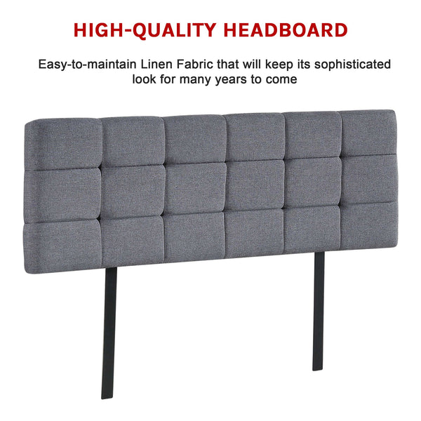 Linen Fabric Queen Bed Deluxe Headboard Bedhead Grey Headboards & Footboards