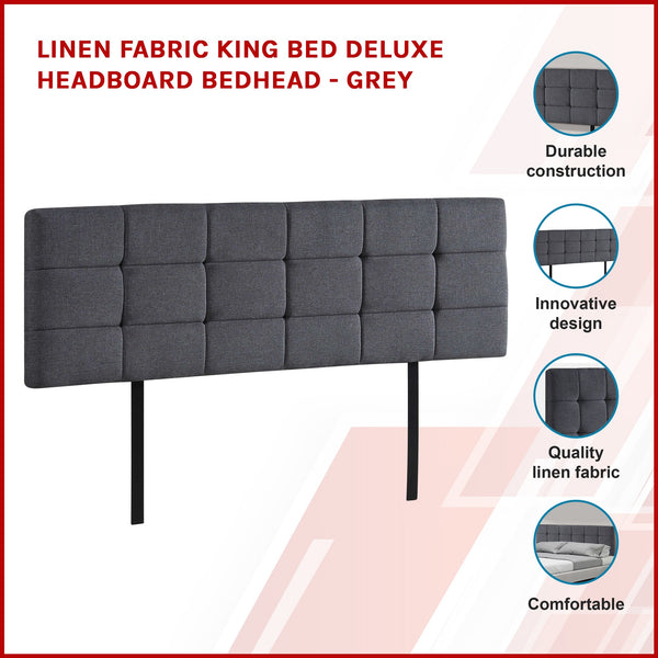 Palermo Linen Fabric King Bed Deluxe Headboard Bedhead Grey Headboards & Footboards