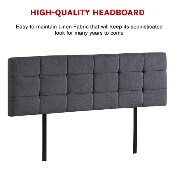 Palermo Linen Fabric King Bed Deluxe Headboard Bedhead Grey Headboards & Footboards