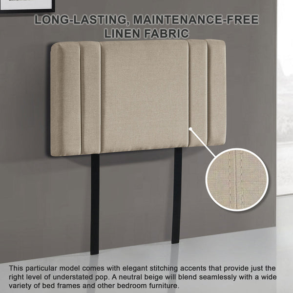 Linen Fabric Single Bed Deluxe Headboard Bedhead Beige Headboards & Footboards