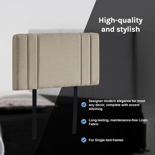 Linen Fabric Single Bed Deluxe Headboard Bedhead Beige Headboards & Footboards
