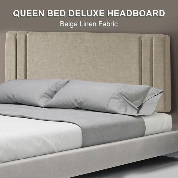 Linen Fabric Queen Bed Deluxe Headboard Bedhead Beige Headboards & Footboards