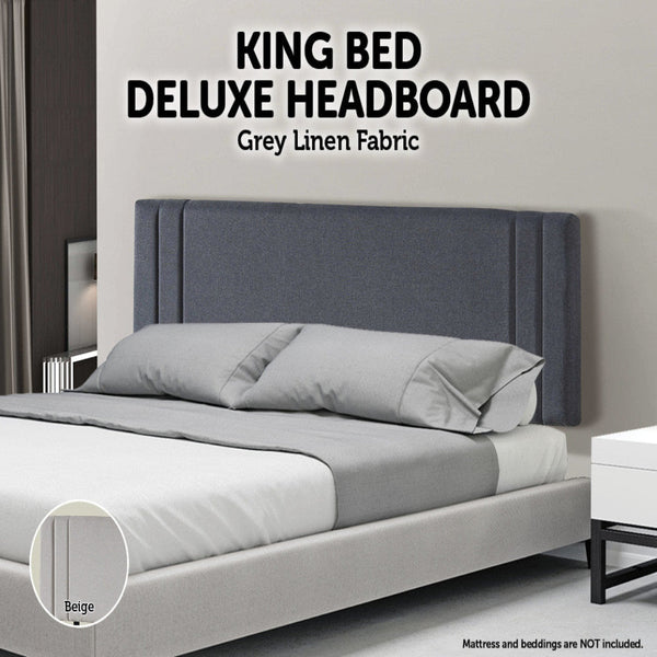 Linen Fabric King Bed Deluxe Headboard Bedhead Grey Headboards & Footboards