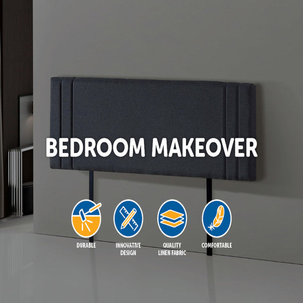 Linen Fabric King Bed Deluxe Headboard Bedhead Grey Headboards & Footboards