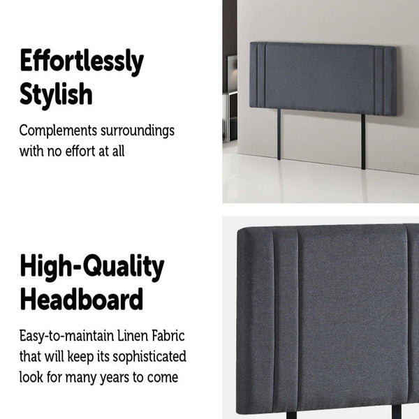 Linen Fabric King Bed Deluxe Headboard Bedhead Grey Headboards & Footboards