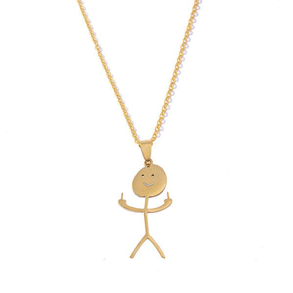 Veile Studios Funny Doodle Necklace Hip Hop Smiley Stick Figure Pendant Hand Gesture Middle Finger Necklaces Necklaces & Pendants