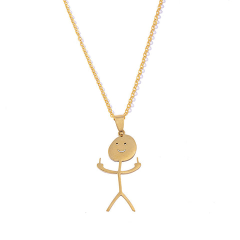 Veile Studios Funny Doodle Necklace Hip Hop Smiley Stick Figure Pendant Hand Gesture Middle Finger Necklaces Necklaces & Pendants