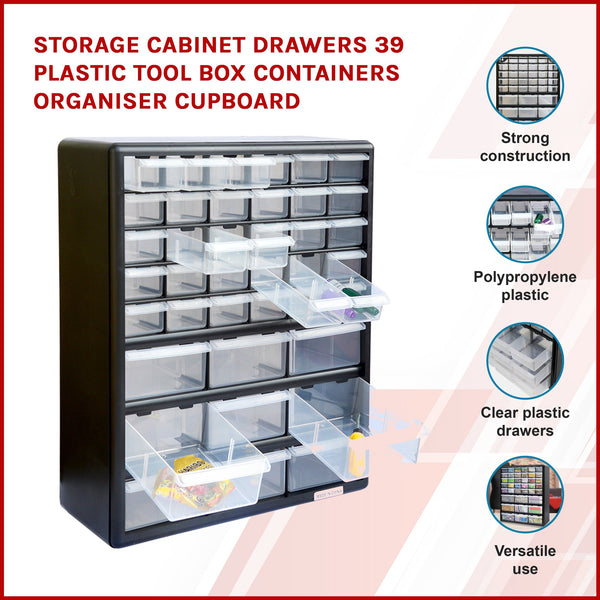 Storage Cabinet Drawers 39 Plastic Tool Box Containers Organiser Cupboard Cabinets & Cupboards
