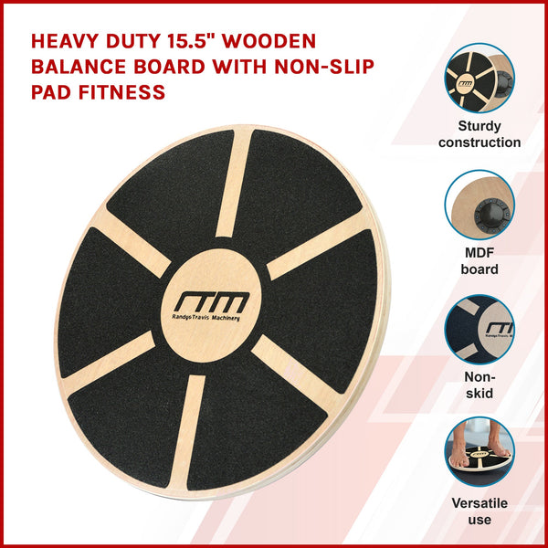 Heavy Duty 15.5" Wooden Balance Board With Non Slip Pad Fitness Balance Trainers