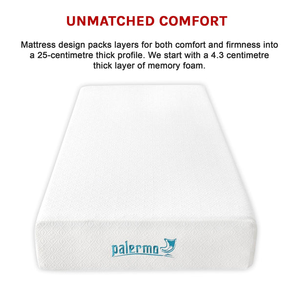 Palermo Single 25Cm Gel Memory Foam Mattress Dual Layered Certipur Us Mattresses