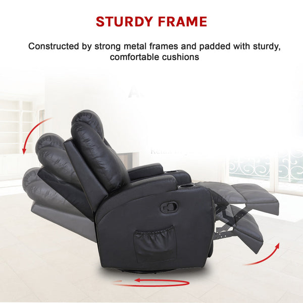 Black Massage Sofa Chair Recliner 360 Degree Swivel Pu Leather Lounge 8 Point Heated Electric Massage Chairs