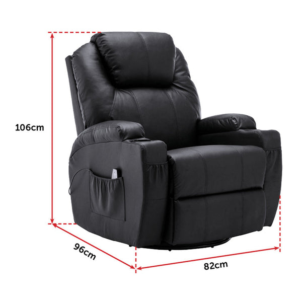 Black Massage Sofa Chair Recliner 360 Degree Swivel Pu Leather Lounge 8 Point Heated Electric Massage Chairs
