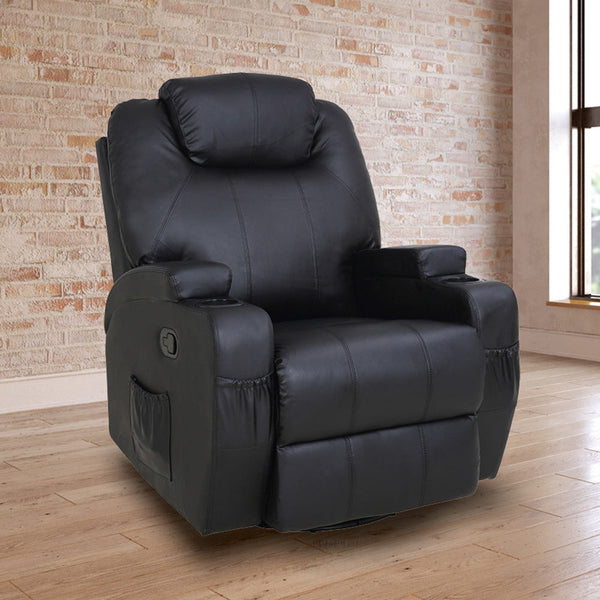 Black Massage Sofa Chair Recliner 360 Degree Swivel Pu Leather Lounge 8 Point Heated Electric Massage Chairs
