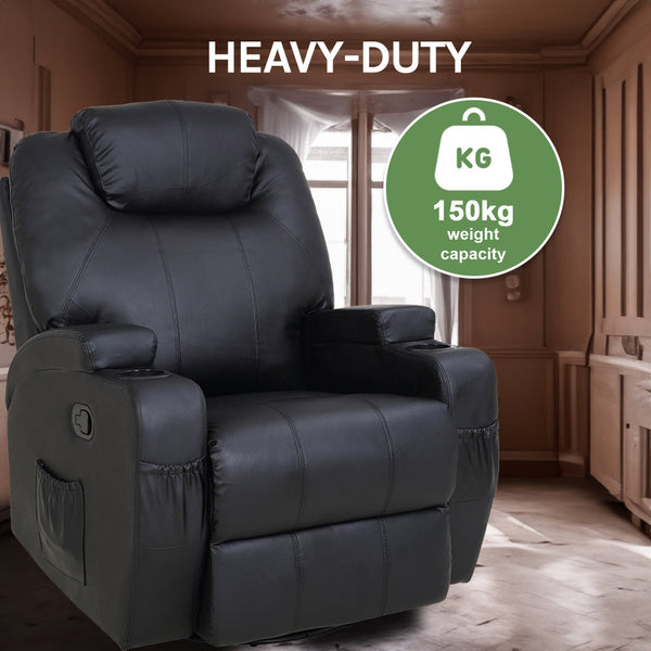 Black Massage Sofa Chair Recliner 360 Degree Swivel Pu Leather Lounge 8 Point Heated Electric Massage Chairs