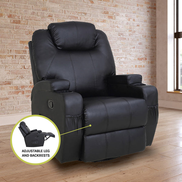 Black Massage Sofa Chair Recliner 360 Degree Swivel Pu Leather Lounge 8 Point Heated Electric Massage Chairs