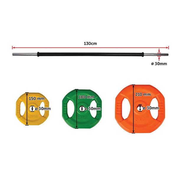 20Kg Rubber Coloured Barbell For Strength Training And Fitness Barbells & Attachments